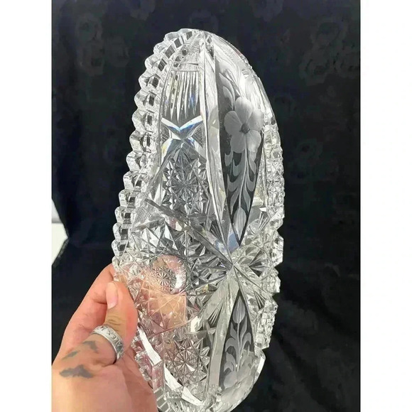 VTG American Brilliant Clear Cut Glass Oblong Relish Tray Celery Bowl 11" HEAVY - Picture 3 of 16